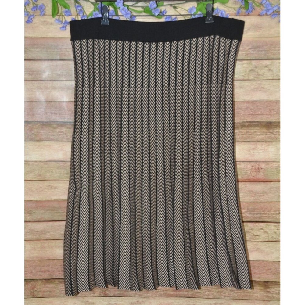 Luna Womens Brown Pleated Pull On Midi A-Line Sweater Skirt Plus Size 2X